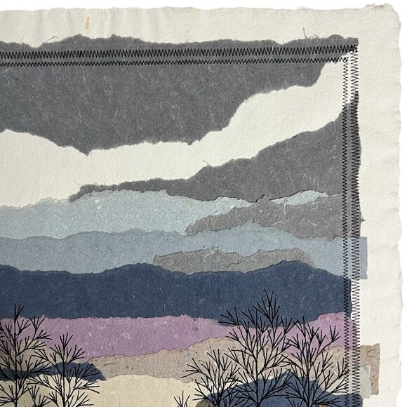 Heartland MP Marion Mixed Media Landscape • Handmade Paper & Stitched Art 18x18 - Picture 3 of 8